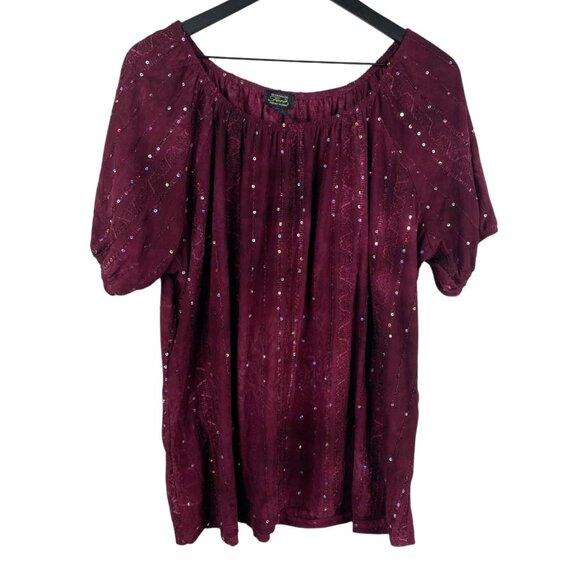 Shannon Ford New York Tops - Shannon Ford New York Top Burgundy Sz 3X Embroidered Sequins Boho Peasant